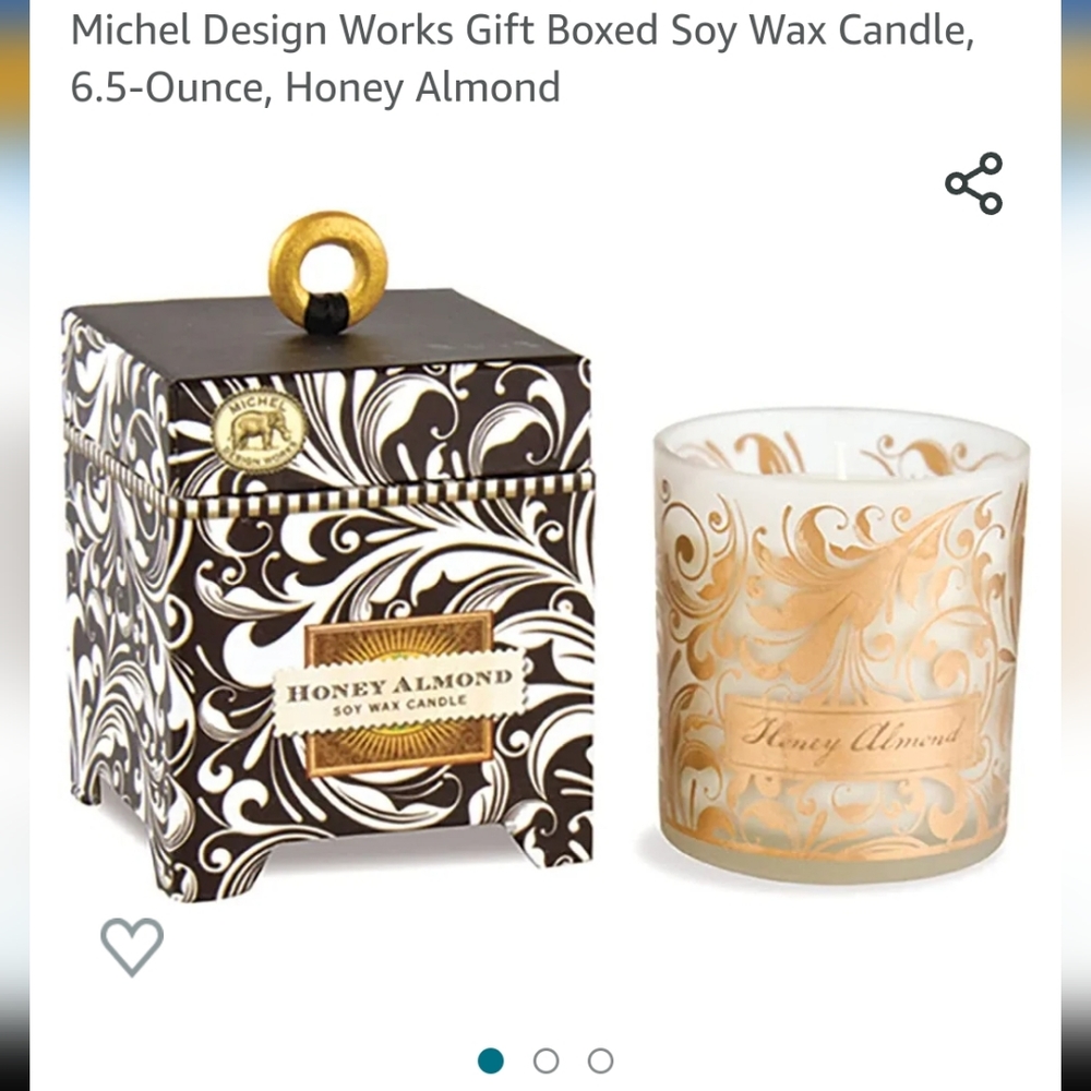 Michel design works 6.5 oz soy candle Honey almond-black/white/gold